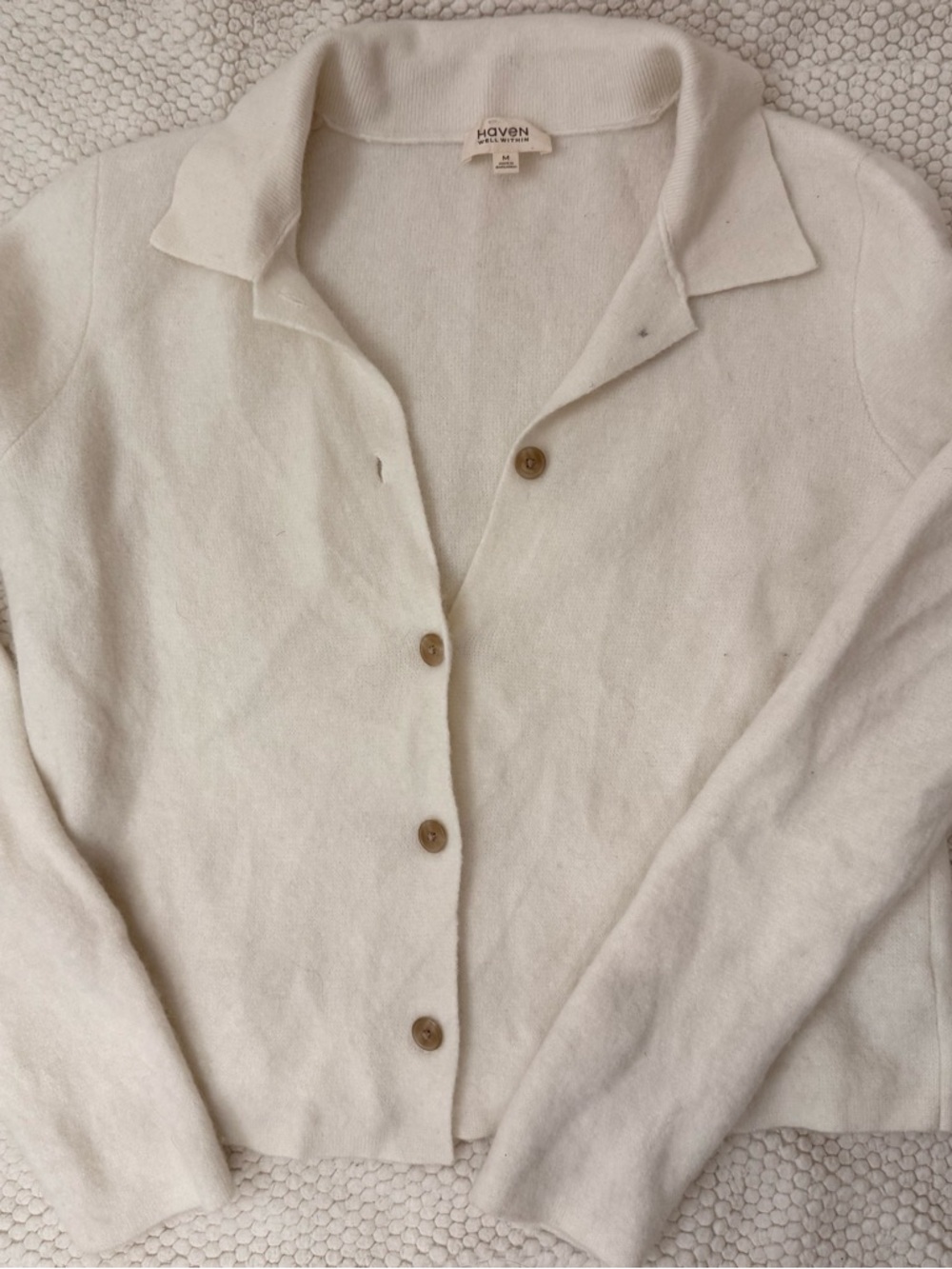 Haven Soft Cream Button-Up Collared Sweater